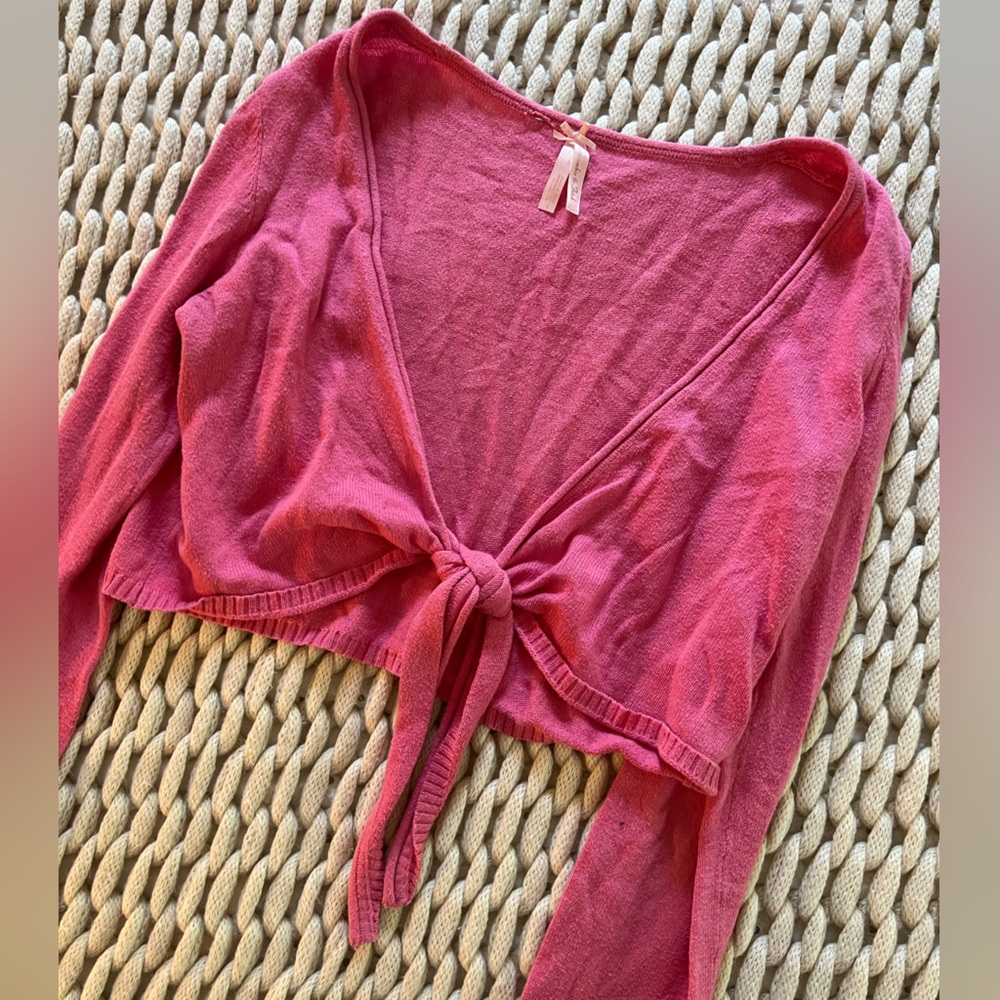 Vintage Y2K Abercrombie & Fitch! Pink crop tie ballerina style sweater size L - Picture 2 of 5